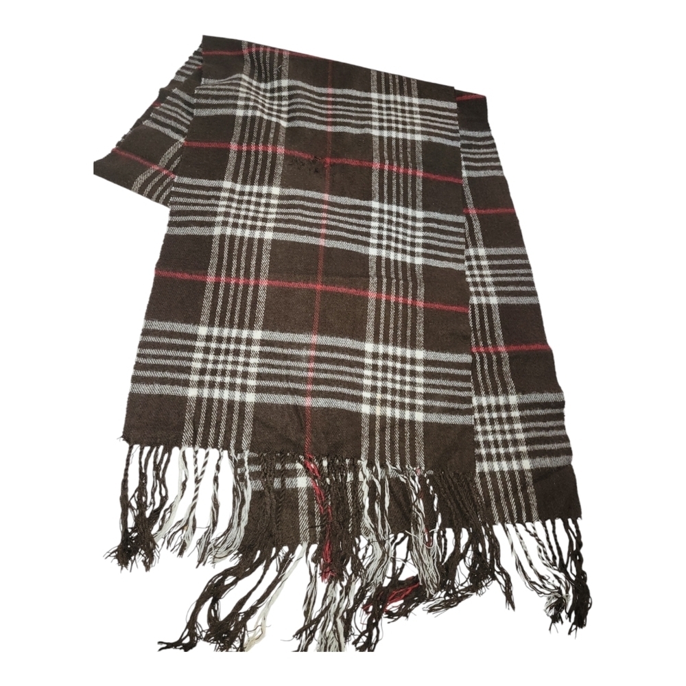 Black plaid Scotland Cashmere scarf with fringe